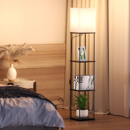 Floor Lamp With Shelves LED Modern Smart Standing Floor Lamp With 3 Color Temperature For Living Room, Bedroom