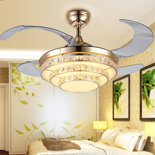 Simple Frequency Conversion Crystal Ceiling Fan Lamp